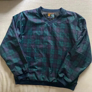Forrester’s Outerwear Vintage Plaid V-Neck Pullover Windbreaker Green Size L